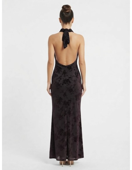 Robe Longue Fleurie Dos Nu Noire Femme | Zerda