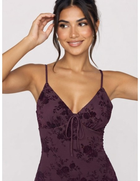 Robe Courte Fleurie Prune Femme Nœud | Zerda