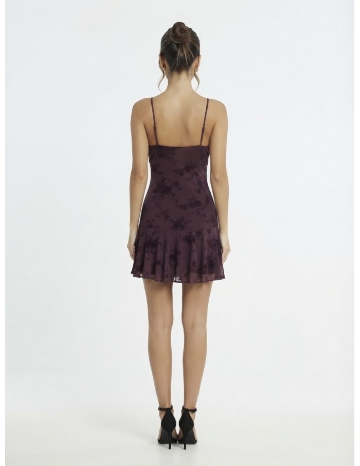 Robe Courte Fleurie Prune Femme Nœud | Zerda