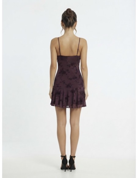 Robe Courte Fleurie Prune Femme Nœud | Zerda