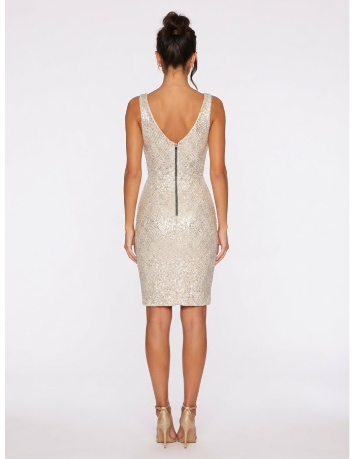 Robe Courte Sequins Dorée Femme | Zerda