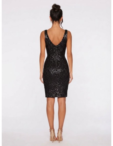 Robe Courte Sequins Noire Femme | Zerda