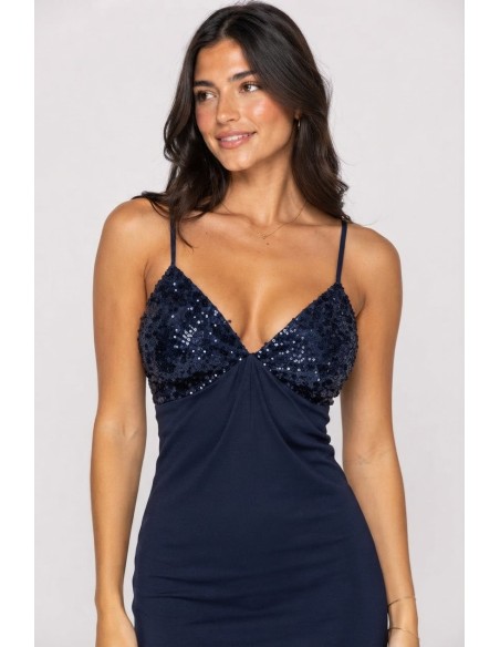 Robe Courte Bustier Sequins Bleu Marine Femme | Zerda