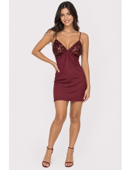 Robe Courte Bustier Sequins Bordeaux Femme | Zerda