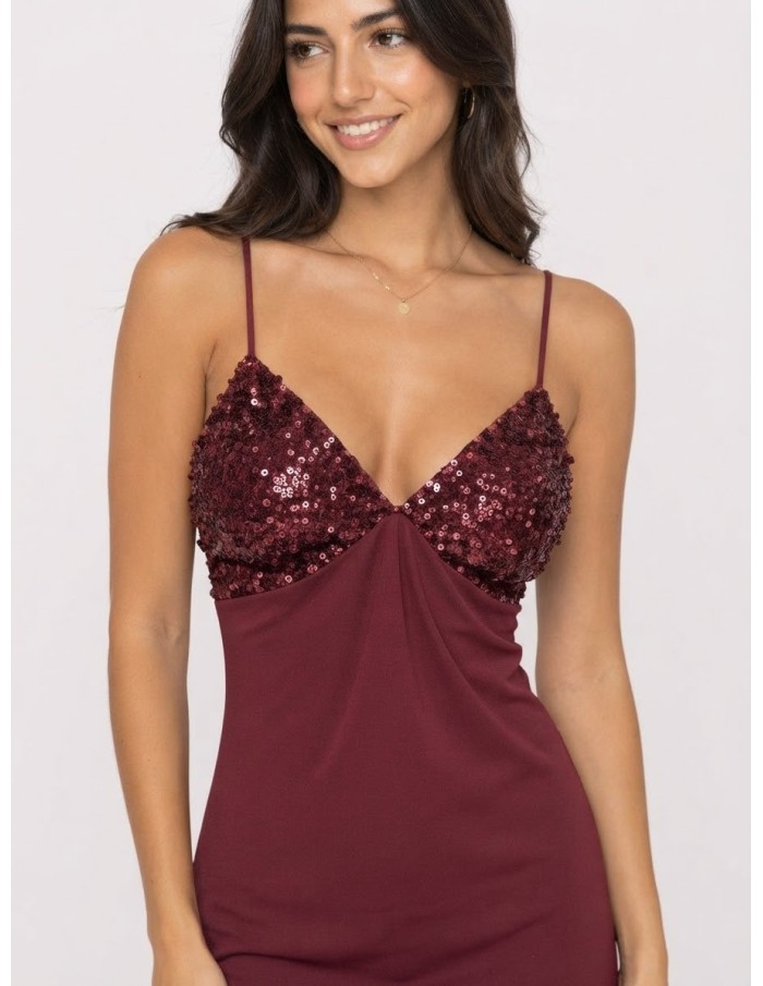 Robe Courte Bustier Sequins Bordeaux Femme | Zerda