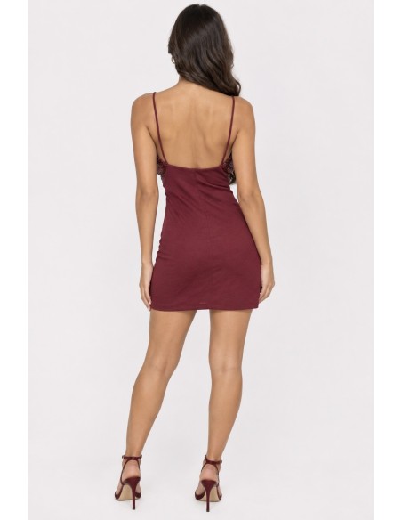 Robe Courte Bustier Sequins Bordeaux Femme | Zerda
