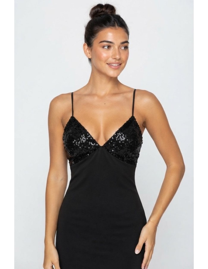 Robe Courte Bustier Sequins Noire Femme | Zerda