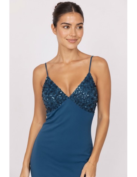Robe Longue Bustier Sequins Bleu Canard Femme | Zerda