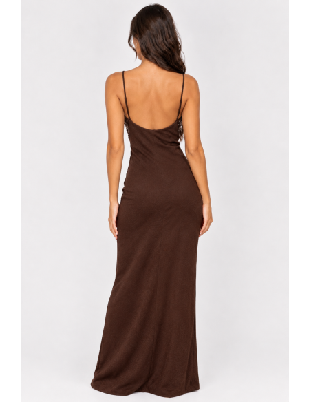 Robe Longue Bustier Sequins Chocolat Femme | Zerda