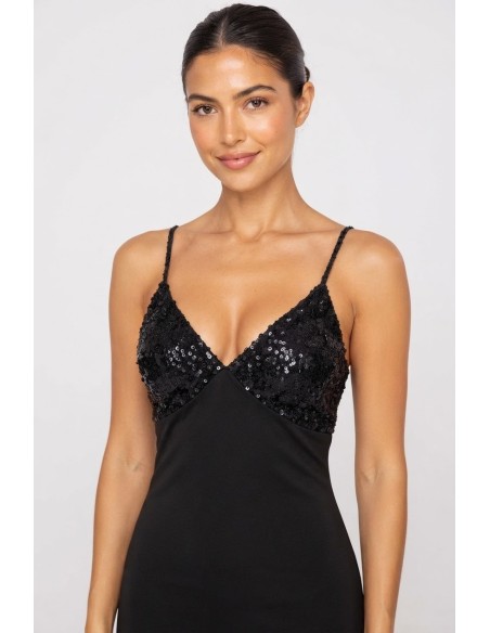 Robe Longue Bustier Sequins Noire Femme | Zerda