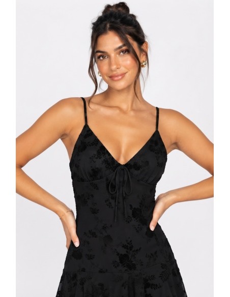Robe Courte Fleurie Noire Femme Nœud | Zerda