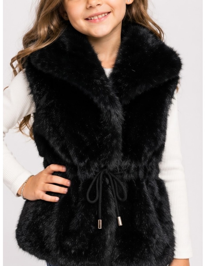 Gilet Fourrure Noir Fille 4-14 Ans | Zerda