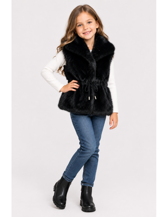 Gilet Fourrure Noir Fille 4-14 Ans | Zerda