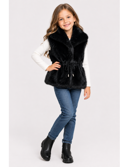 Gilet Fourrure Noir Fille 4-14 Ans | Zerda