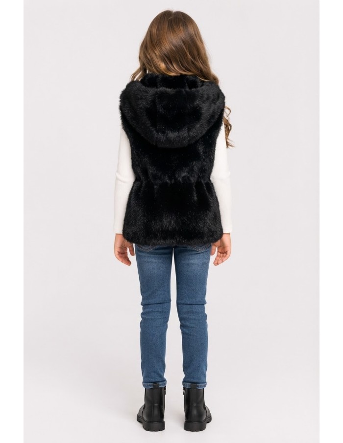 Gilet Fourrure Noir Fille 4-14 Ans | Zerda