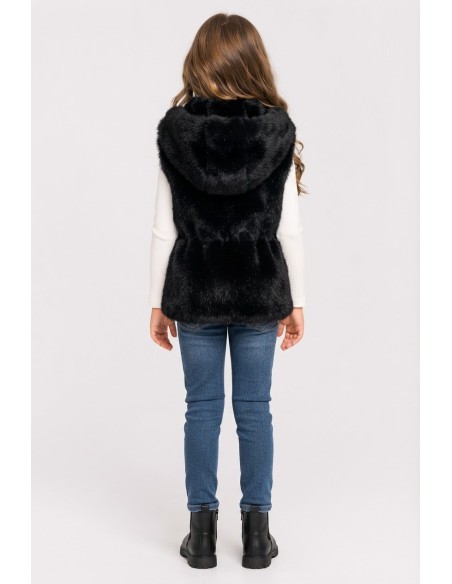 Gilet Fourrure Noir Fille 4-14 Ans | Zerda