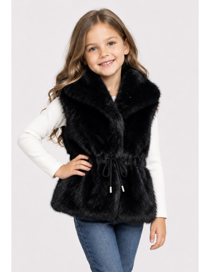 Gilet Fourrure Noir Fille 4-14 Ans | Zerda