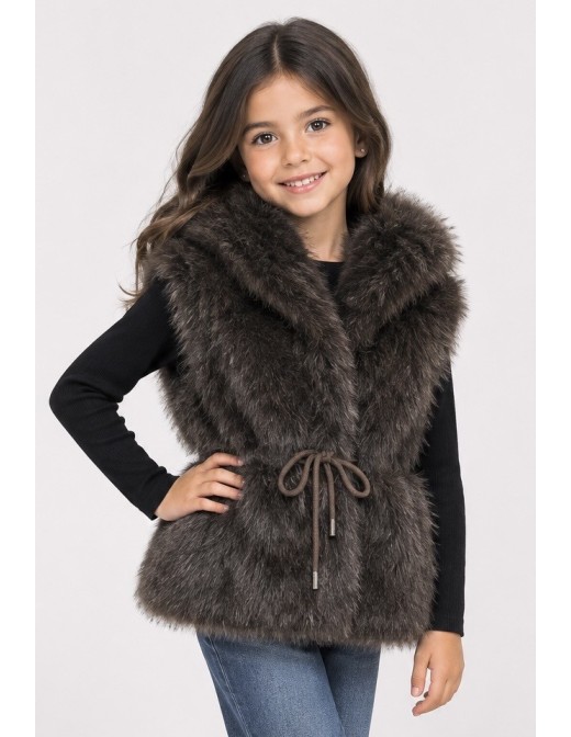 Gilet Fourrure Chocolat Fille 4-14 Ans | Zerda