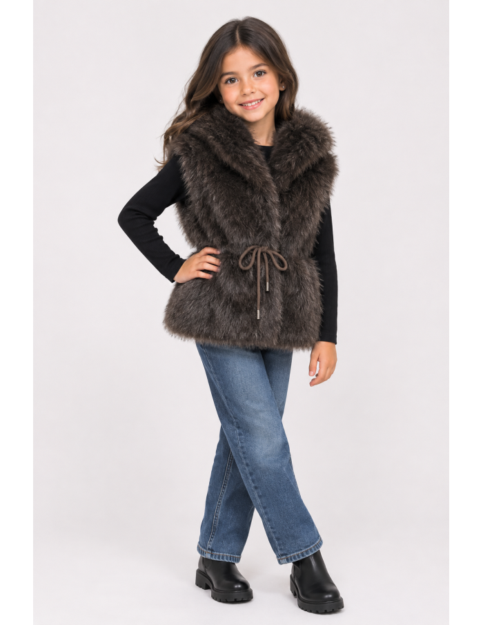 Gilet Fourrure Chocolat Fille 4-14 Ans | Zerda