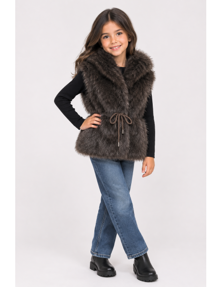 Gilet Fourrure Chocolat Fille 4-14 Ans | Zerda