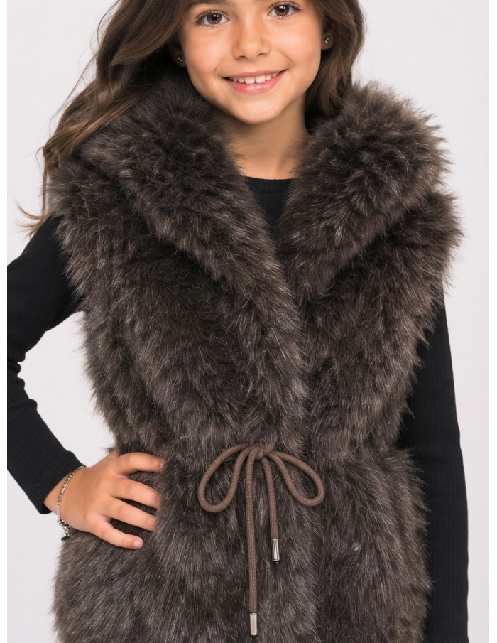 Gilet Fourrure Chocolat Fille 4-14 Ans | Zerda