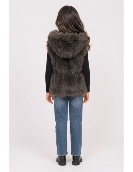 Gilet Fourrure Chocolat Fille 4-14 Ans | Zerda