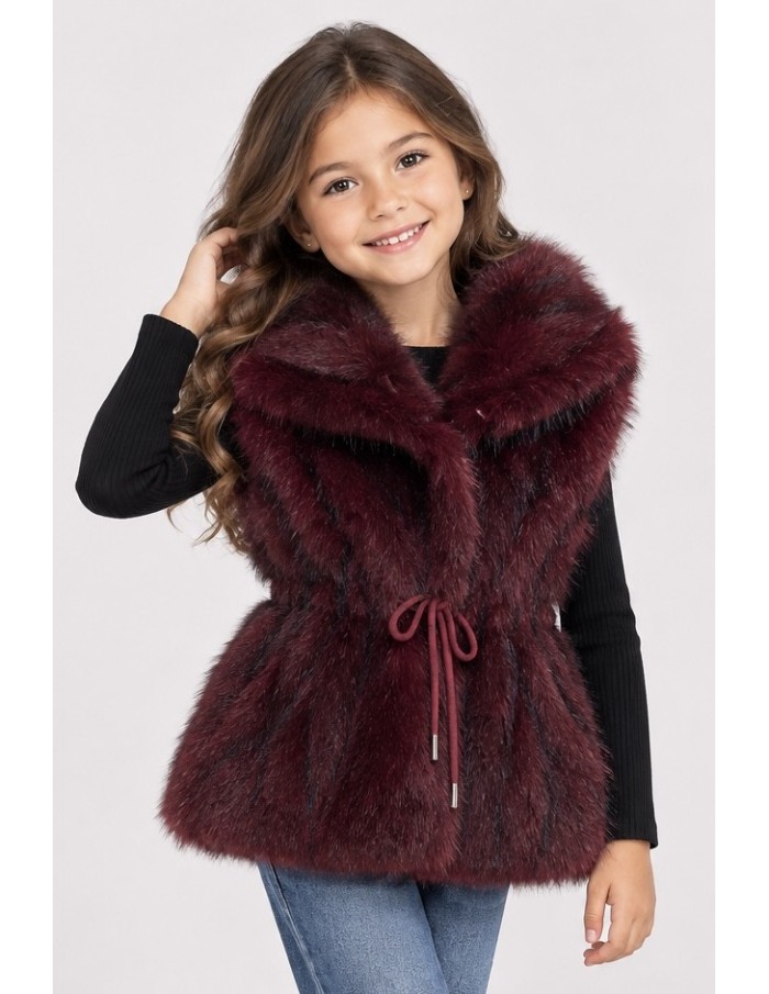 Gilet Fourrure Bordeaux Fille 4-14 Ans | Zerda