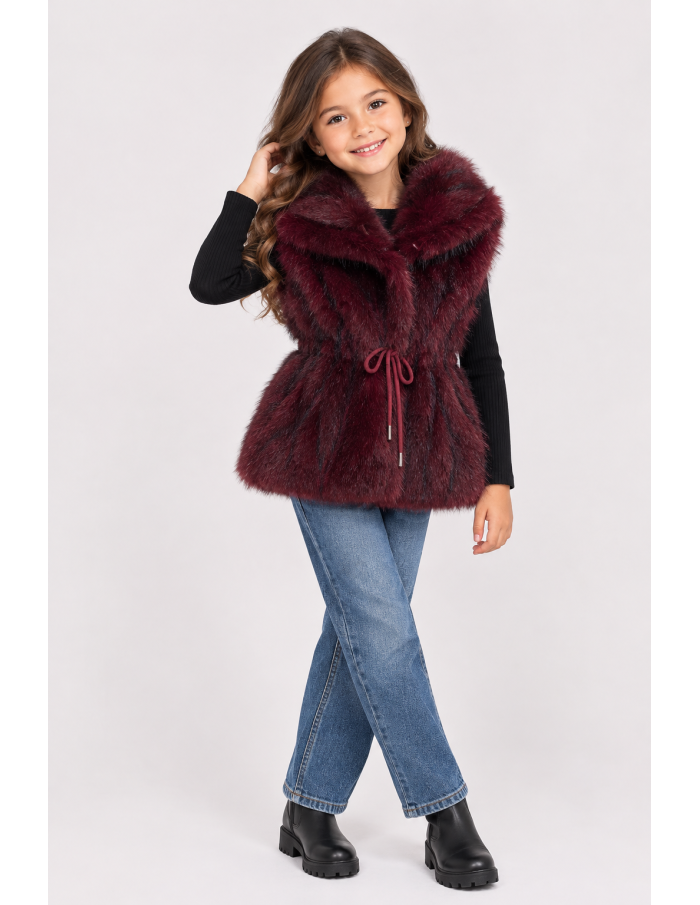 Gilet Fourrure Bordeaux Fille 4-14 Ans | Zerda
