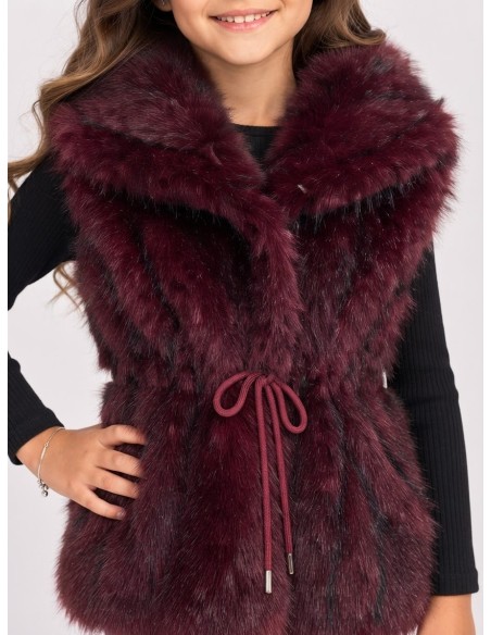Gilet Fourrure Bordeaux Fille 4-14 Ans | Zerda