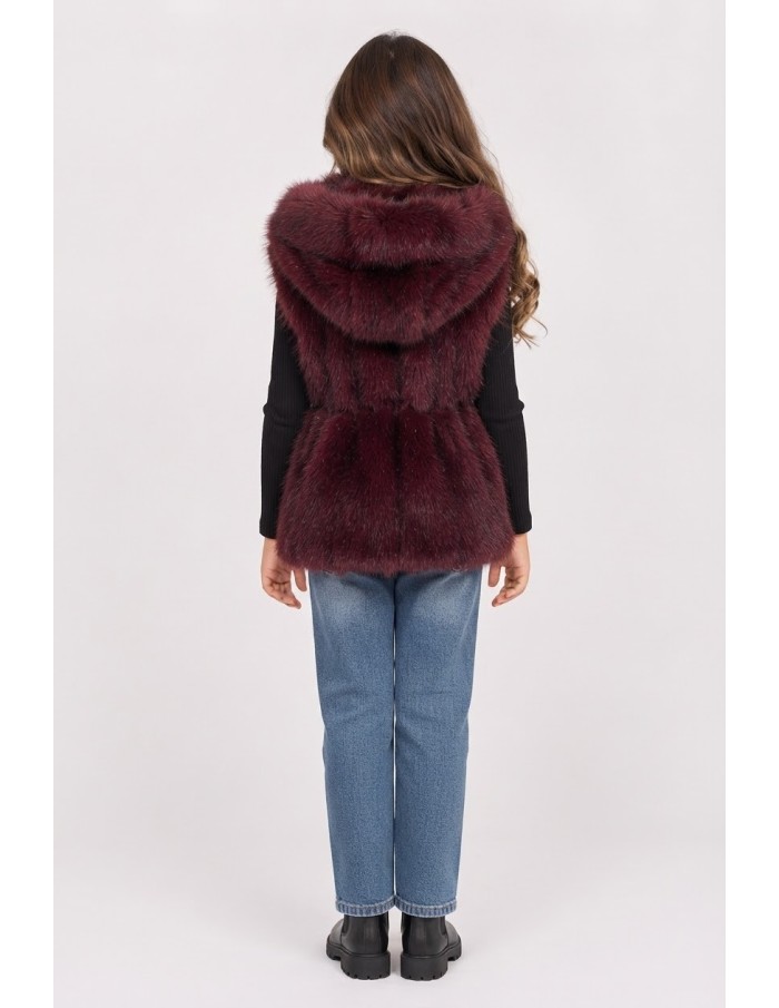 Gilet Fourrure Bordeaux Fille 4-14 Ans | Zerda