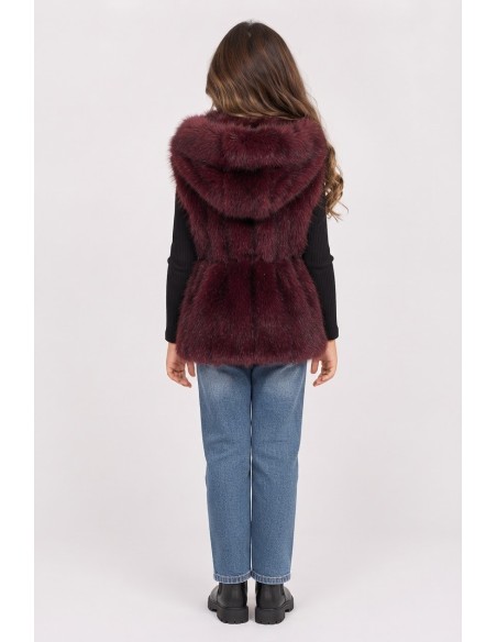 Gilet Fourrure Bordeaux Fille 4-14 Ans | Zerda