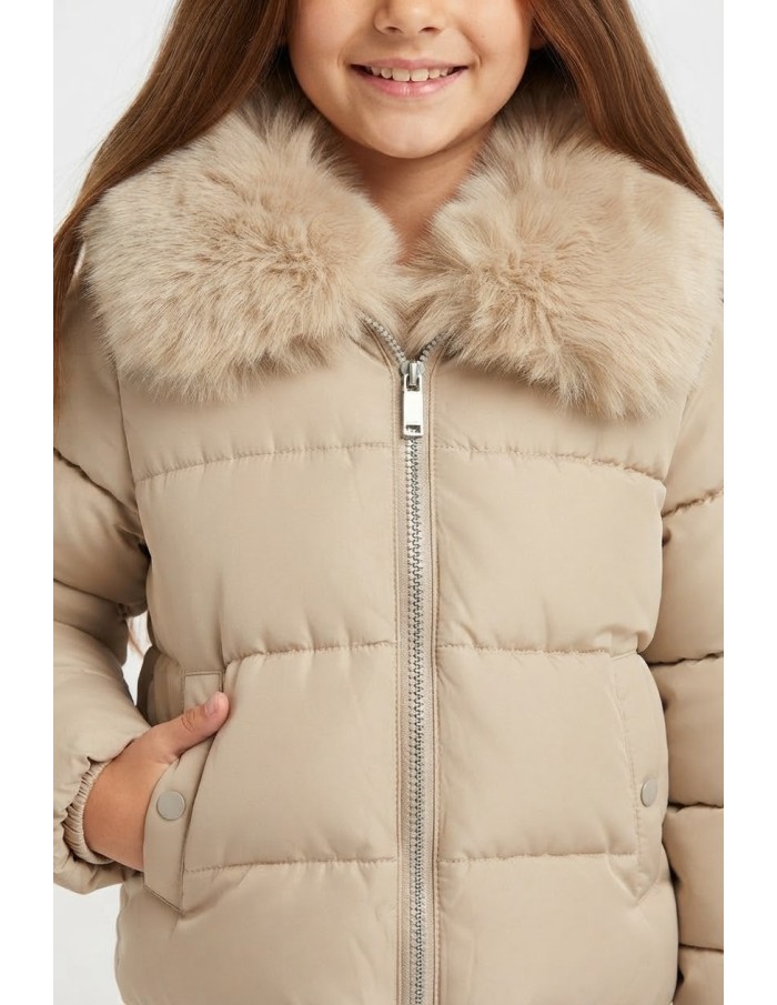 Doudoune Courte Fourrure Beige Fille | Zerda