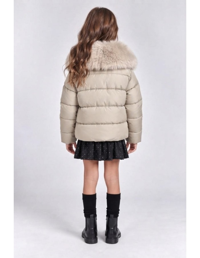 Doudoune Courte Fourrure Beige Fille | Zerda
