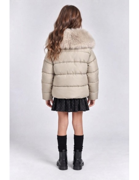 Doudoune Courte Fourrure Beige Fille | Zerda