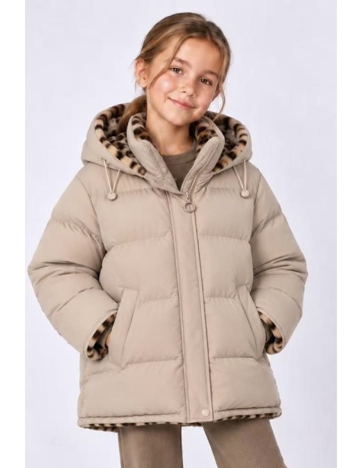 Doudoune Réversible Léopard Beige Fille | Zerda