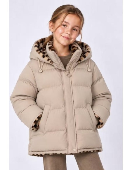 Doudoune Réversible Léopard Beige Fille | Zerda