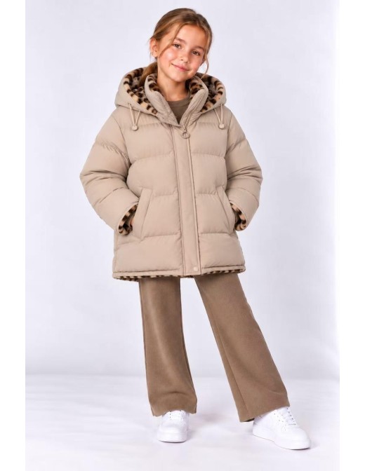 Doudoune Réversible Léopard Beige Fille | Zerda 2