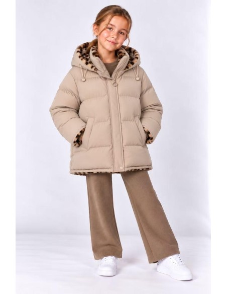 Doudoune Réversible Léopard Beige Fille | Zerda