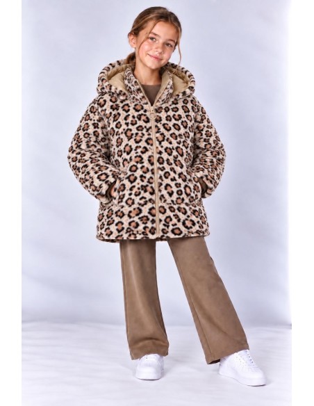 Doudoune Réversible Léopard Beige Fille | Zerda