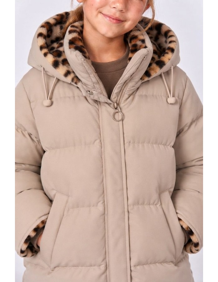 Doudoune Réversible Léopard Beige Fille | Zerda