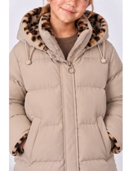 Doudoune Réversible Léopard Beige Fille | Zerda