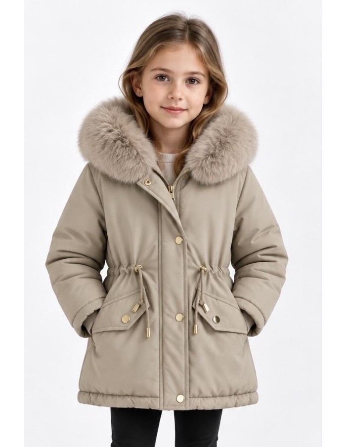DOUDOUNE BEIGE CAPUCHE FOURRURE FILLE - 4 À 14 ANS