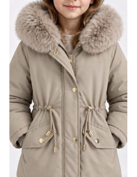 DOUDOUNE BEIGE CAPUCHE FOURRURE FILLE - 4 À 14 ANS