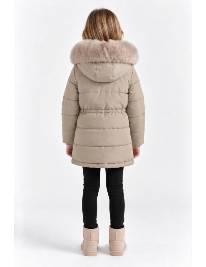 DOUDOUNE BEIGE CAPUCHE FOURRURE FILLE - 4 À 14 ANS