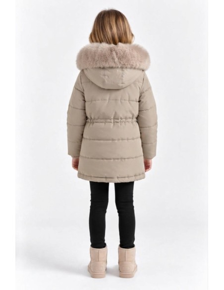 DOUDOUNE BEIGE CAPUCHE FOURRURE FILLE - 4 À 14 ANS