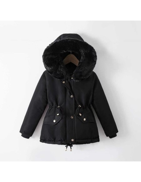 DOUDOUNE NOIRE CAPUCHE FOURRURE FILLE - 4 À 14 ANS
