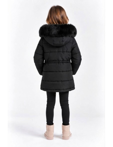 DOUDOUNE NOIRE CAPUCHE FOURRURE FILLE - 4 À 14 ANS