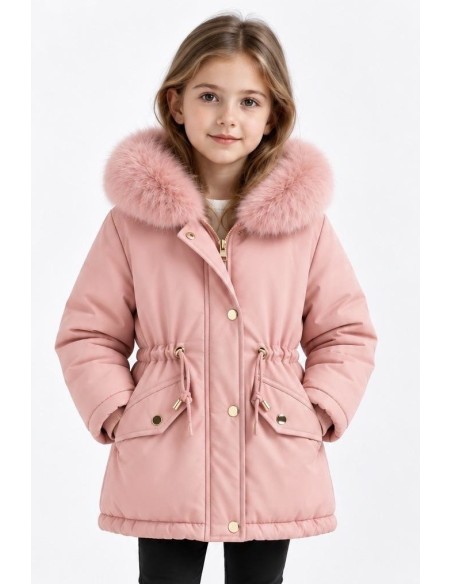 DOUDOUNE ROSE CAPUCHE FOURRURE FILLE - 4 À 14 ANS