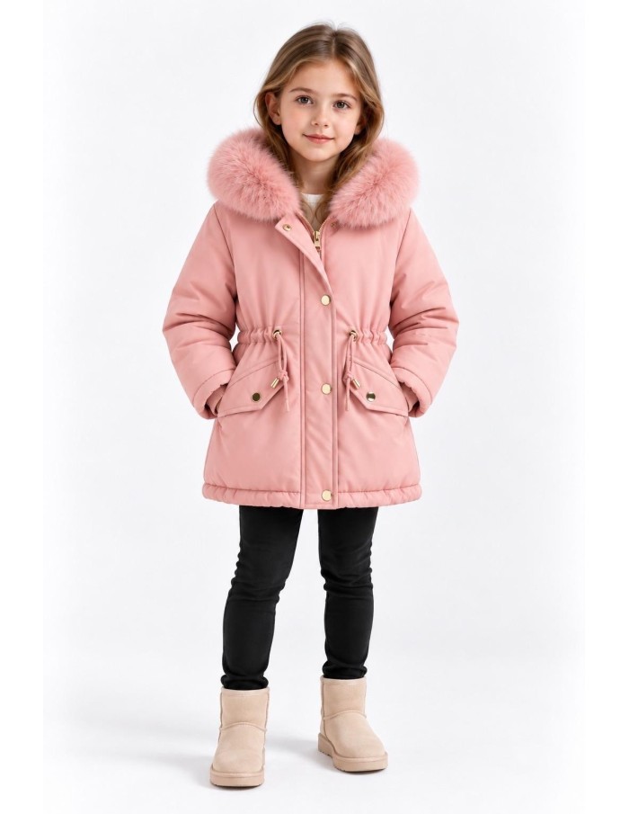 DOUDOUNE ROSE CAPUCHE FOURRURE FILLE - 4 À 14 ANS