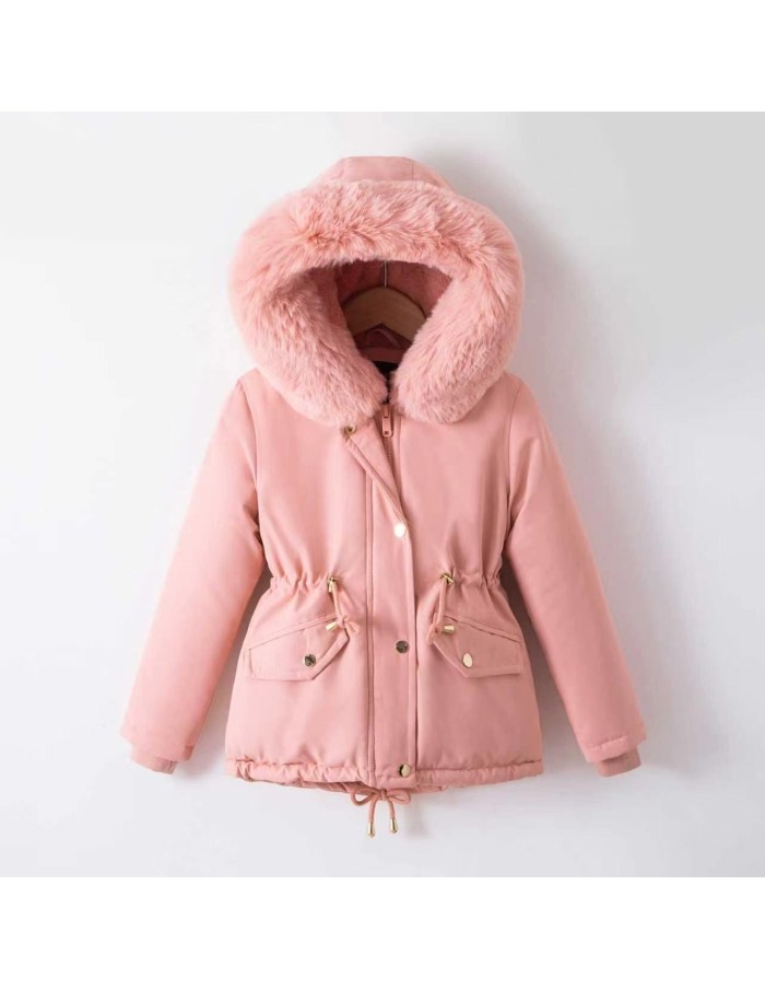 DOUDOUNE ROSE CAPUCHE FOURRURE FILLE - 4 À 14 ANS
